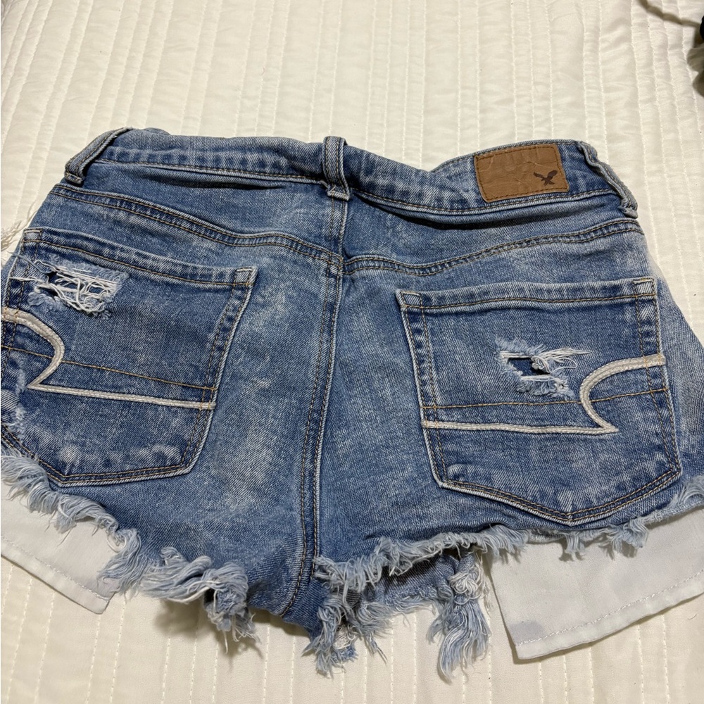 American Eagle Outfitters Blue Frayed Jean Shorts